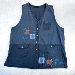 Fenini Vest Shirt Women’s 1X Painted Lagenlook Button Front Artsy USA‎ Lagenlook